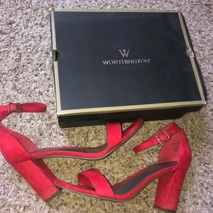 Red Suede Ankle Strap Open Toe Heels